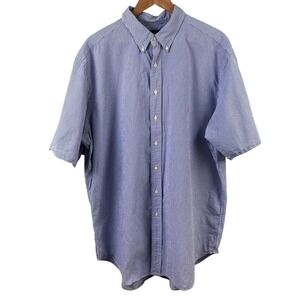 Ralph Lauren Blue White Seersucker Short Sleeve Summer Shirt Pink Pony 2XL Tall